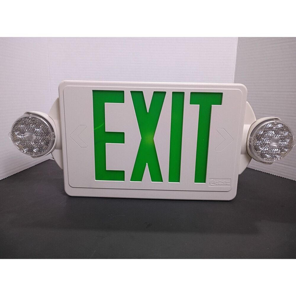 Lithonia LHQM LED Exit & Emergency Light Combo 2 Headed Unit w/ Battery Backup